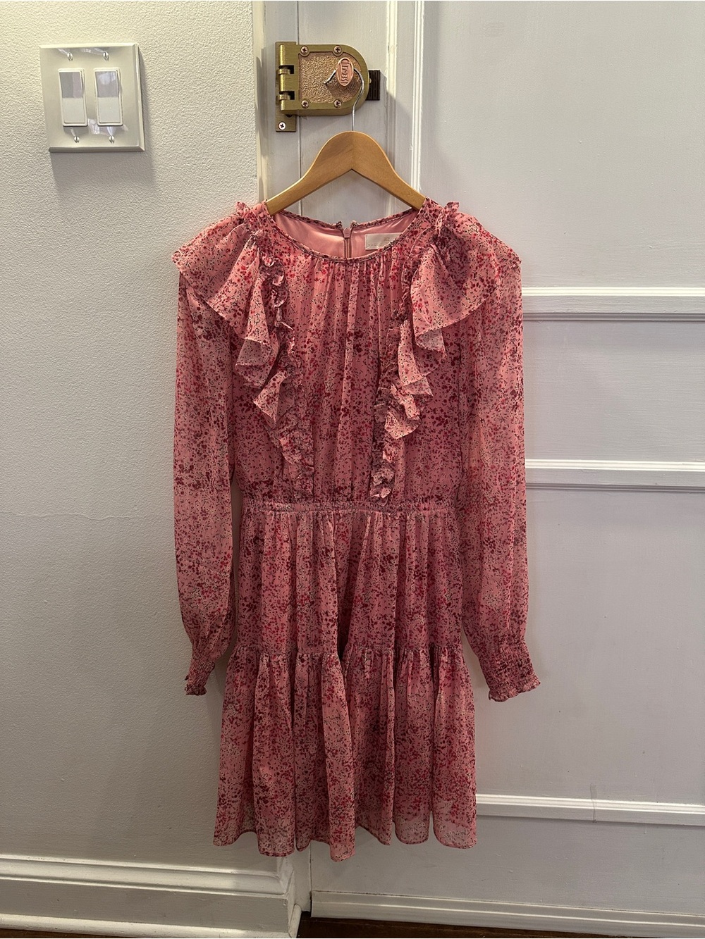 Rachel Parcell Rose Pink Floral Ruffle Long Sleeve Dress